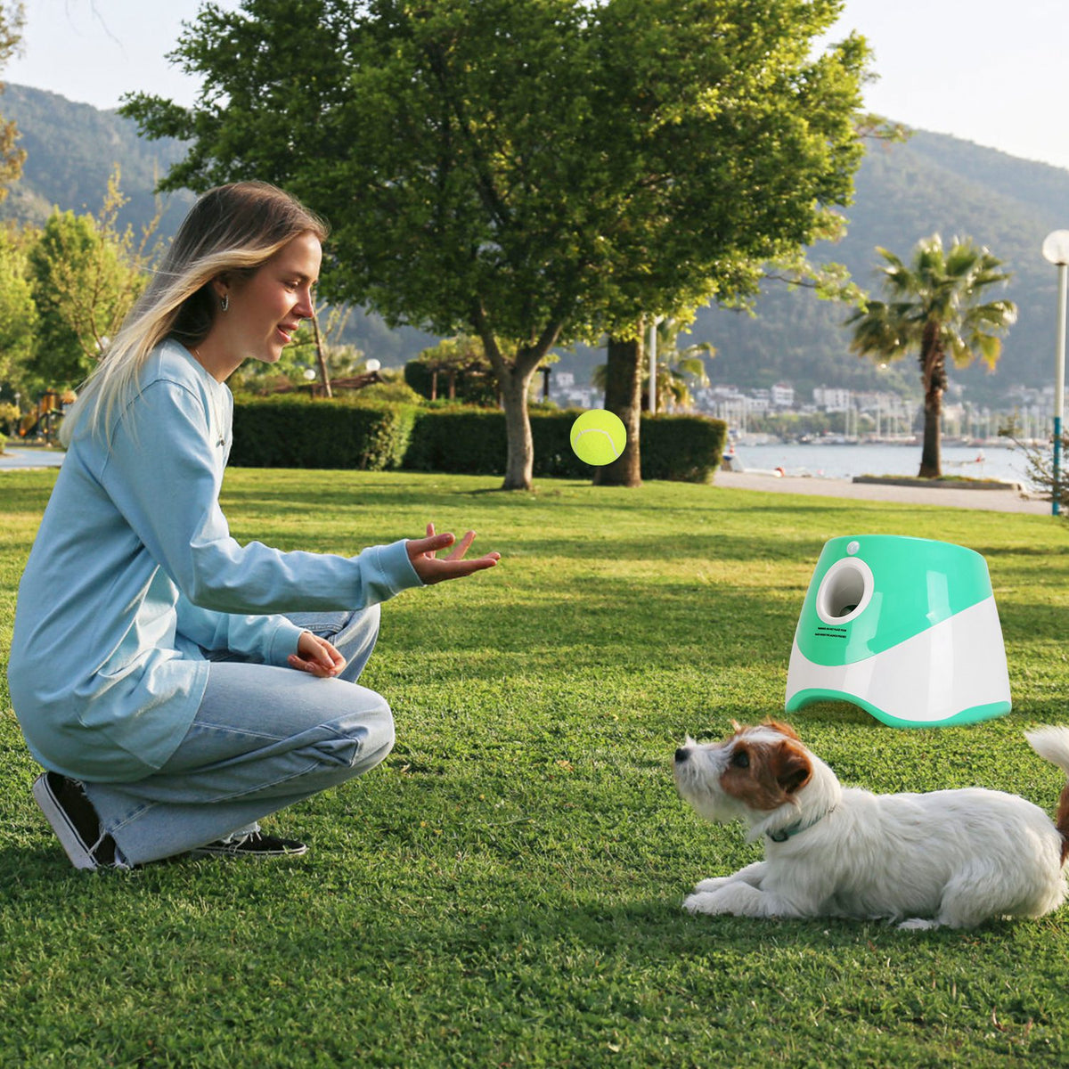 Automatic ball launcher adjustable distance settings