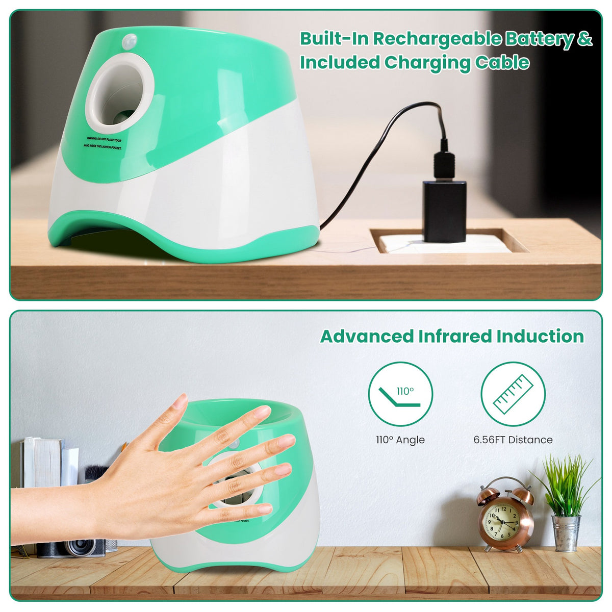 Automatic dog ball launcher battery indicator light