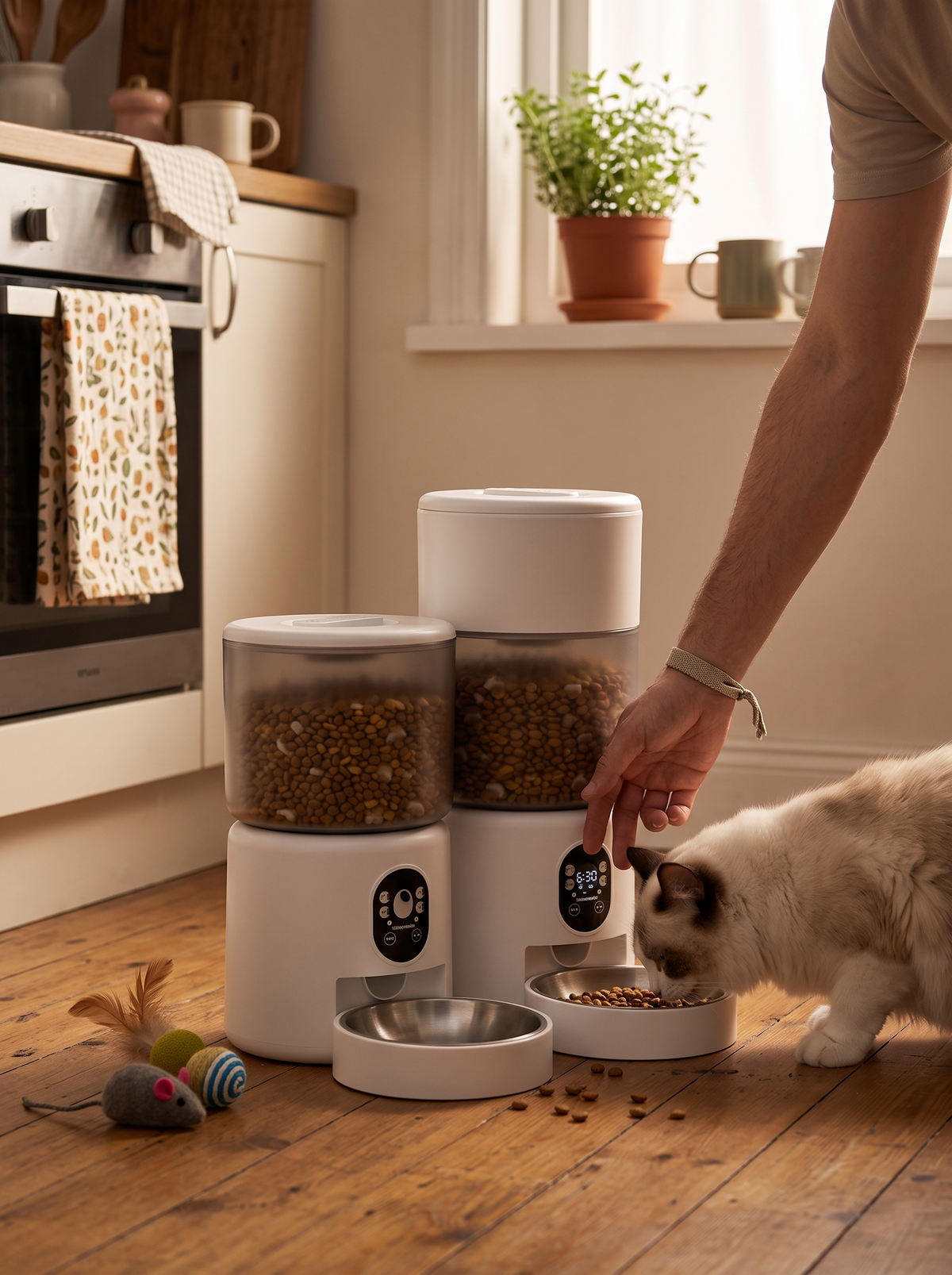 Wi-Fi Smart Pet Feeder scheduling a meal via phone app